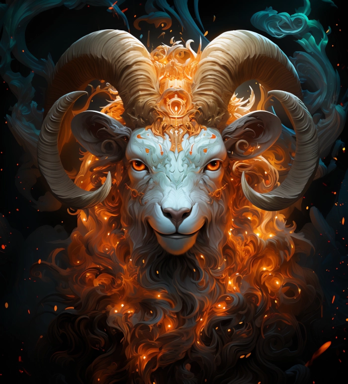 a painting of the fiery Aries Ram